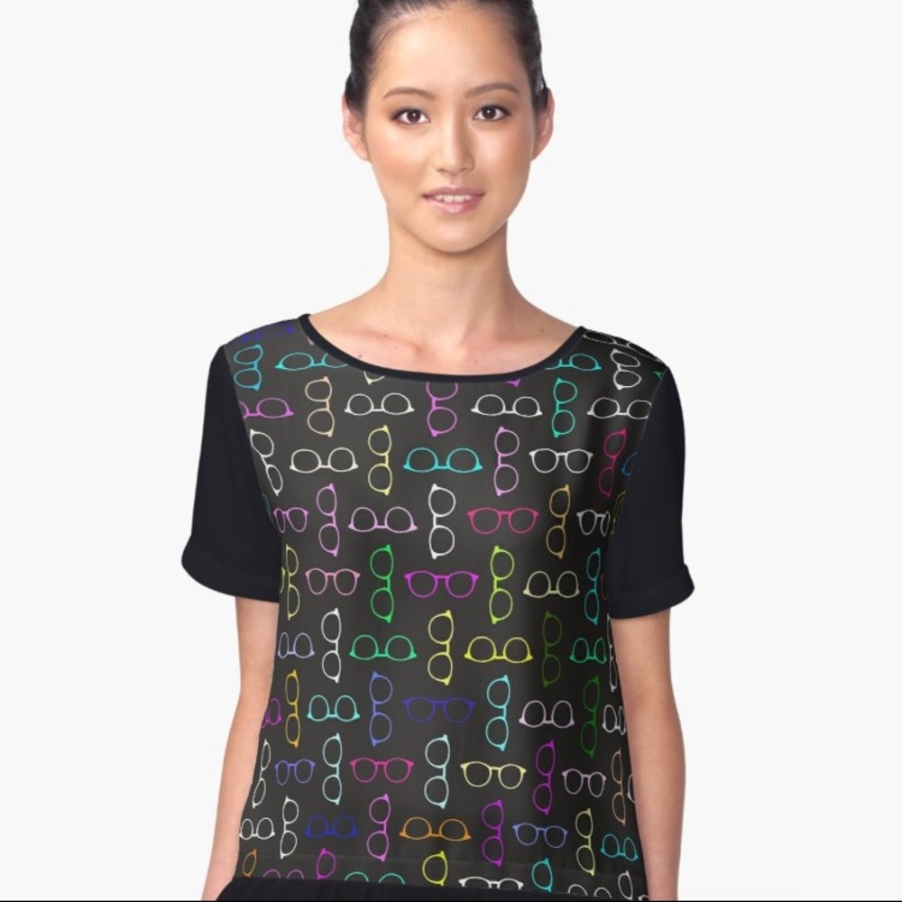 Cute black Glasses print shirt with sheer back